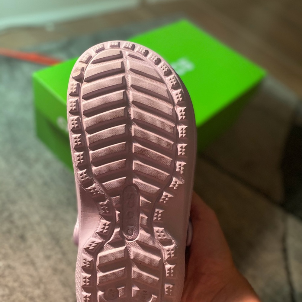 Lined purple crocs